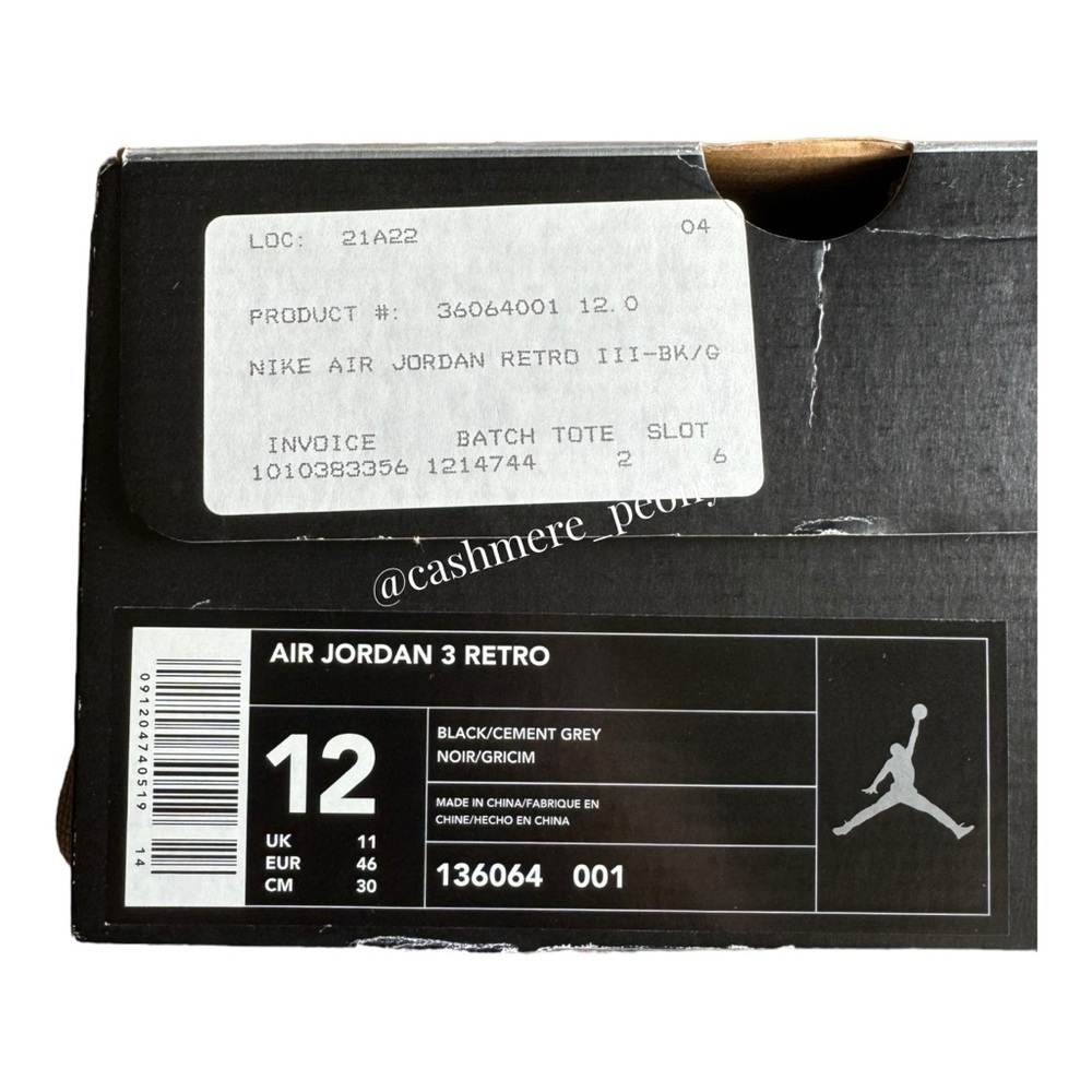 NIB Nike Air Jordan 3 Retro 2001 Black Cement 136064-001 Men Size 12 DEADSTOCK - Picture 2 of 13